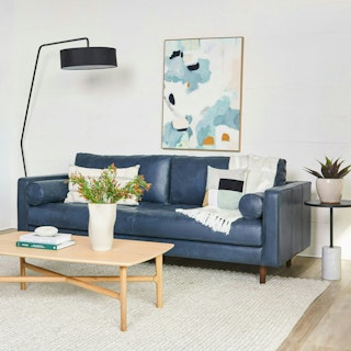 Sven 88" Tufted Leather Sofa - Oxford Blue